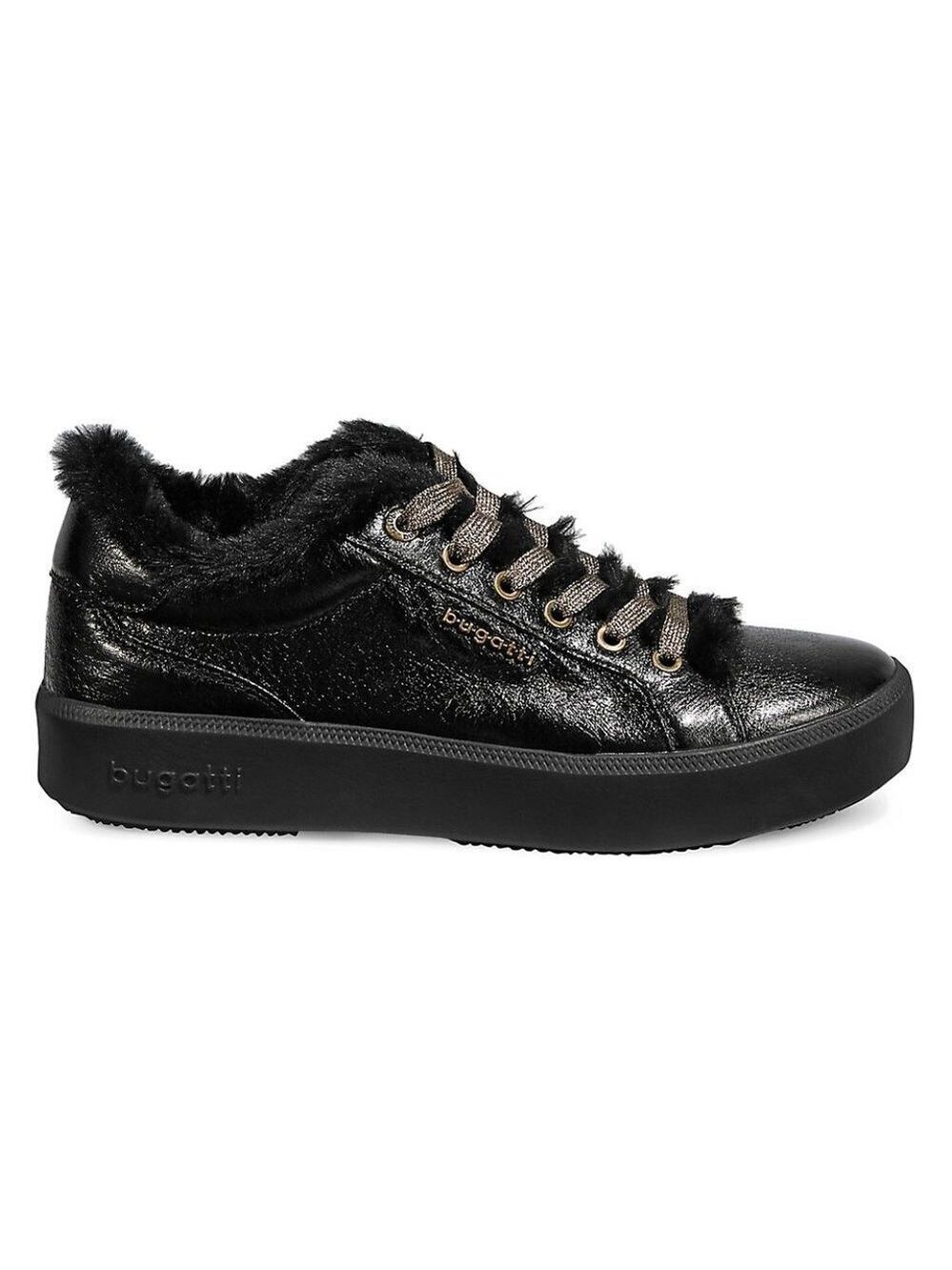 Bugatti Kelli Black Faux Fur Lined Platform Sneakers Size 6.5